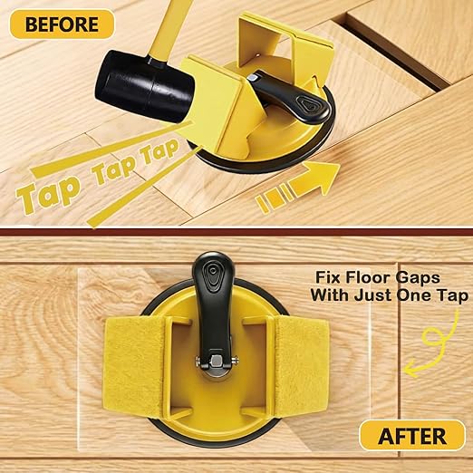 Floor Gap Fixer Tool,2026 Upgrade Heavy Duty Floor Gap Fixer Suction Cup Tool with 10pcs Sticky Pads,Rubber Mallet & Slot Cutter for Laminate Vinyl Flooring Tools(Yellow)