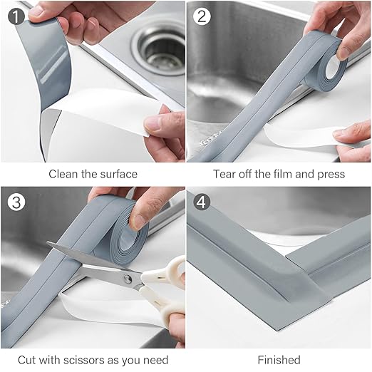 3 Rolls 1.5 Inch Caulk Tape Self Adhesive Toilet Caulking Strip Bathroom Sealing Caulk Strip Peel and Stick Bathtub Caulking Tape, 10.5 Feet Each Roll (Grey)
