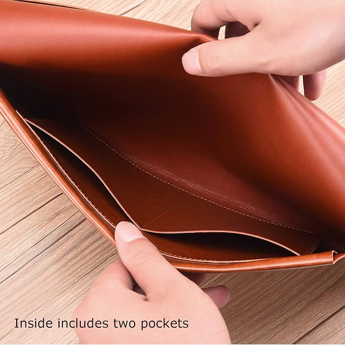 PU Leather A4 File Folder Document Holder Envelope Folder Case with Snap Closure for Receipt Contract Brown