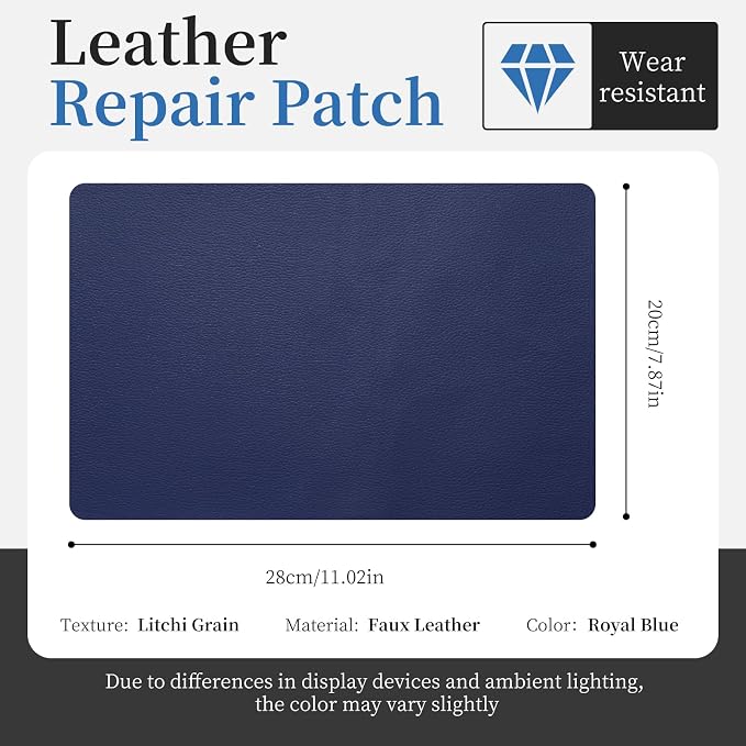 Fadoub Leather Repair Patch Tape Self-Adhesive, 8x11In Heavy Duty Vinyl Patch, Leather Repair Kit for Furniture, Sofa, Couch, Office Chair, Car Seat, Car Interior(Blue)