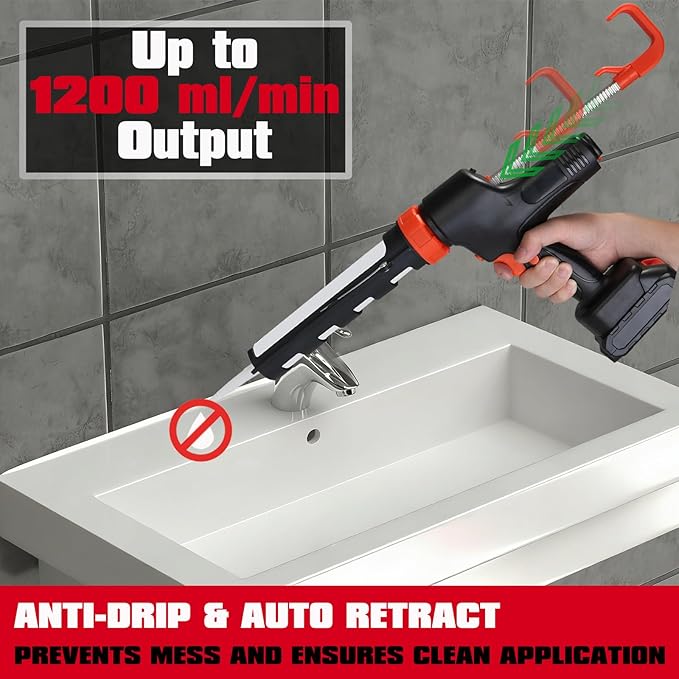 5500N Cordless Caulking Gun, High Power 6-Speed Control, 1200 ml/min Fast Dispensing, Anti-Drip System, 10oz/300ml, Compatible with Makita 18V & DEWALT 20V MAX, Tool Only (Battery Not Included)
