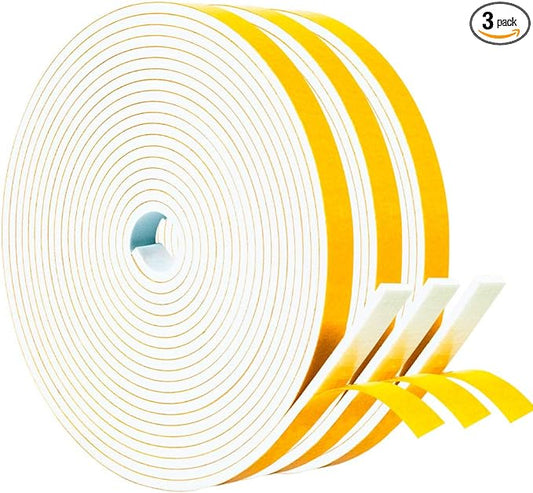 Yotache Weather Stripping Door Seal Strip White 3/8" x1/8", 50Ft Total, Foam Insulation Tape Gasket for Door Frame and Windows, 3 Rolls x 16.5Ft