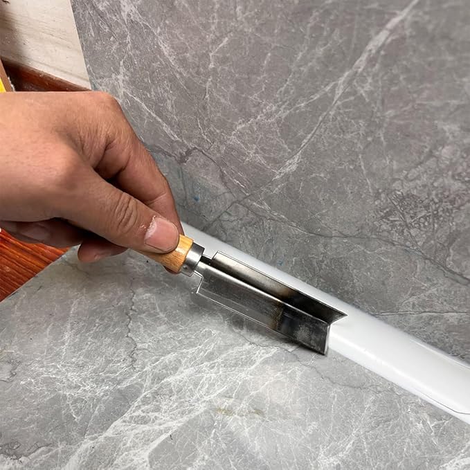 Wooden Handle Right-Angle Caulk Finishing Tool - Grout Scraper & Flexible Tube Cutter