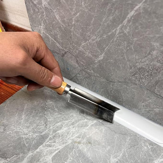 Wooden Handle Right-Angle Caulk Finishing Tool - Grout Scraper & Flexible Tube Cutter