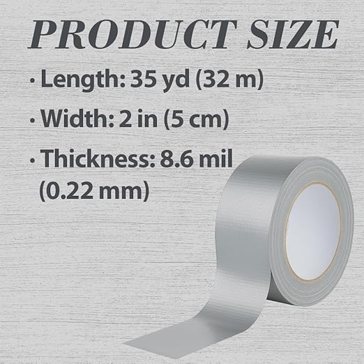 Silver Heavy Duty Duct Tape 2 Inch x 30 Yard – Strong Adhesive, Waterproof, Easy Tear, No Residue, Ideal for Sealing, Patching & Repairs Indoors or Outdoors