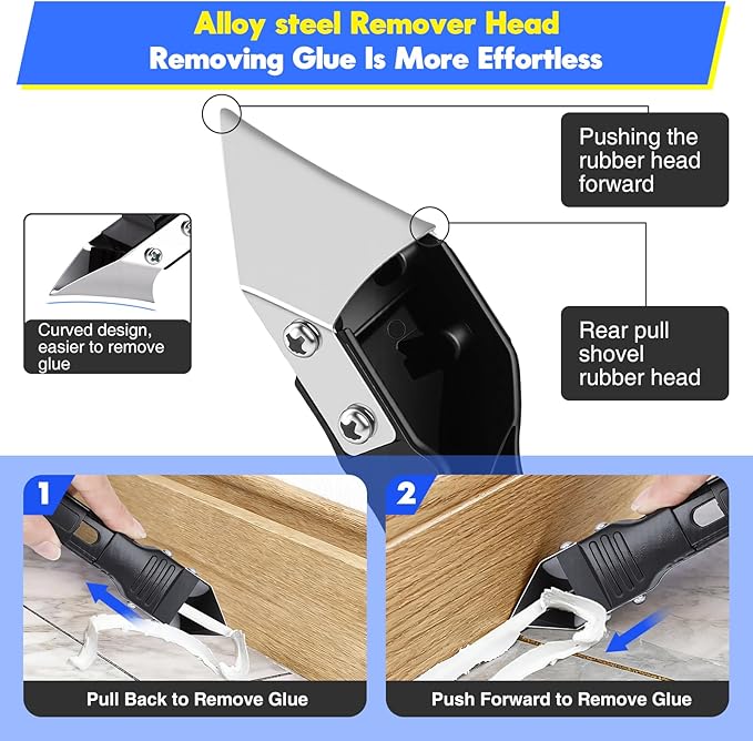 Silicone Caulking Tool Kit 3 in 1, Glass Glue Angle Scraper, Stainless Steelhead Caulk Remover and Sealant Scraper, for Kitchen Bathroom Window and Frames Sealant Seals