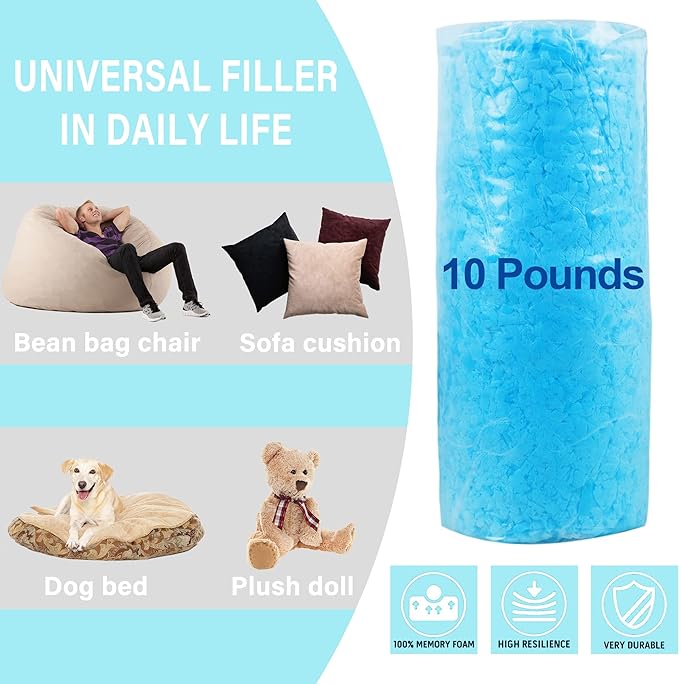 DR.DUDU 10lbs Pillow Stuffing for Couch Pillows Bean Bag Filler | Shredded Memory Foam, For Couch Cushion Dog Bed Chair Arts Crafts