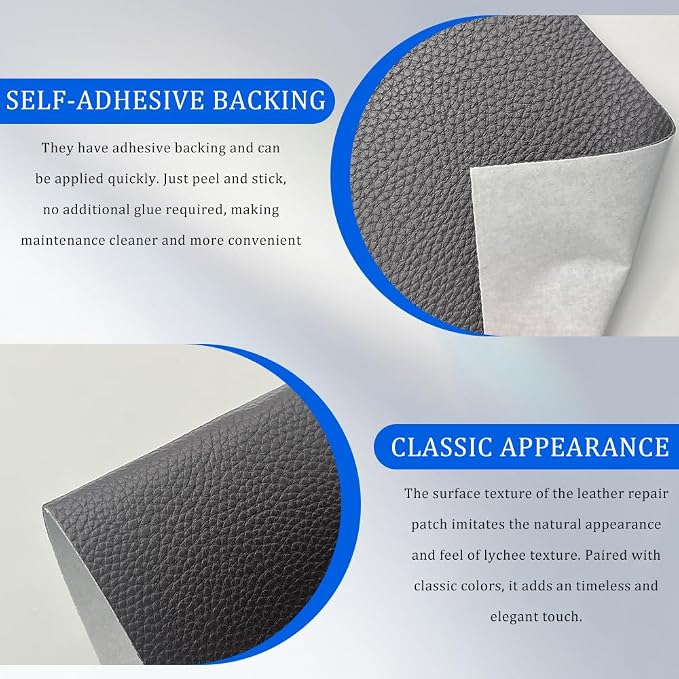 2PCS Leather Repair Patch Tape, Leather Repair Kits for Couches and Cars, Vinyl Repairs Patch, Car Waterproof Self Adhesive Leather Tape Repair Kit for Furniture Couches Chairs (Grey)