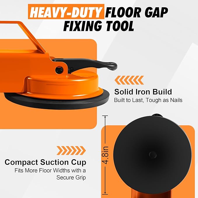 Floor Gap Fixer Tool with Dual Silicone Suction Cups & Rubber Hammer – 45° Angled Striking Surface, Includes Adhesive Pads – for Laminate, Vinyl Plank, SPC & Engineered Hardwood Floors