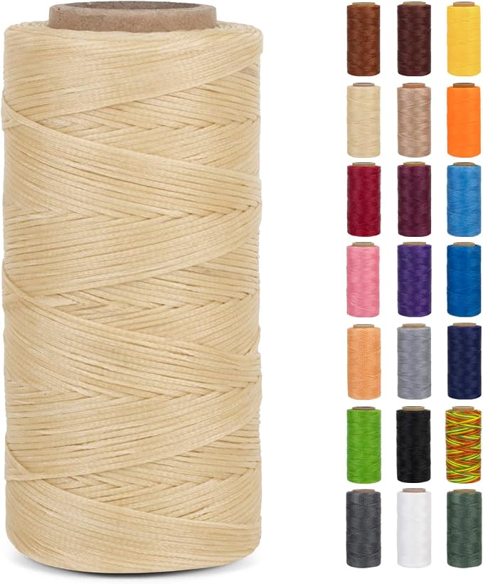 0.8mm Waxed Thread for Leather Sewing, 284 Yards, 150D Flat Wax String, Waxed Cord for Bracelet Making, Bookbinding, Shoe Repairing, Leather Projects, DIY Crafts (Light Yellow)