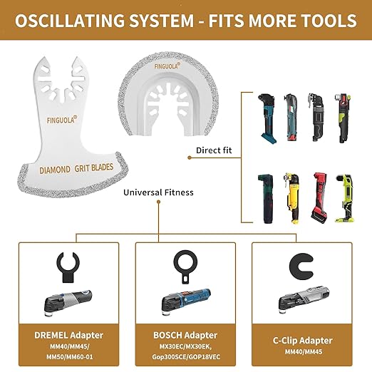 Oscillating Tool Blades, 6Pcs Diamond Carbide Multi Tool Blades for Grout Removal and Soft Tile Cut, Semi Circle Finger Segment Swing Grit Grout Oscillating Saw Blades