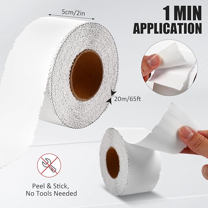 Tape Serrated Edge for Drywall Patch Joint Repair- High Adhesion, Easy Tear Wall Repair Tape (2in*65ft, White)