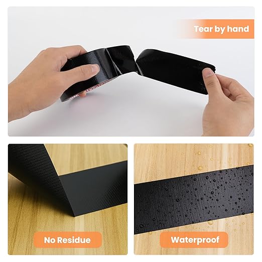 Black Duct Tape Heavy Duty Waterproof,2 Inch x 22 Yard Strong Industrial Strength,Strong Adhesive Sticky, No Residue, Easy Tear by Hand for Indoor & Outdoor Repairs,1 Roll