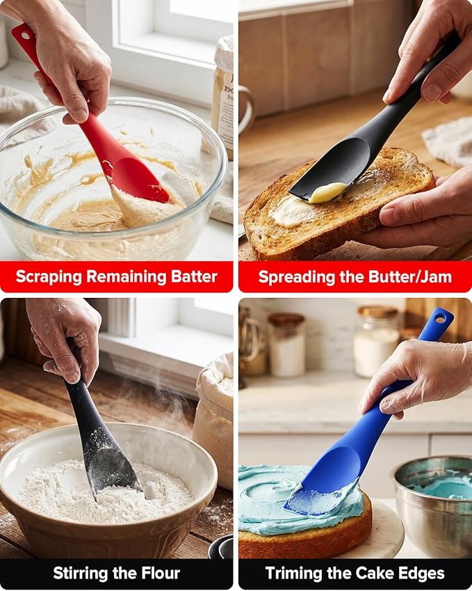 Silicone Scraper Spatula Set, BPA Free Food Grade Rubber Spatulas, Flexible Baking Mixing Tool, Heat Resistant Bowl Scrapers for Nonstick Cookware, 3 Pack (11.3 inch)