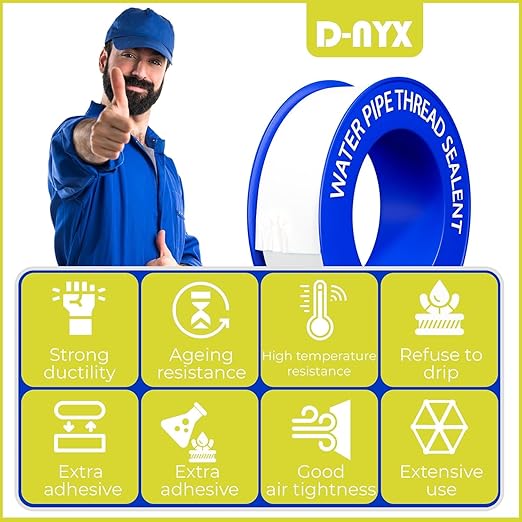 D-NYX Teflon Tape 4 Rolls 1/2 Inch(W) X 520 Inches(L) Teflon Duct Sealant Tape for Shower Head, Plumbing Thread Tapes, Water Pipe Sealing Plumbers PTFE Thread Seal, Pipe Dope Plumbers Accessories