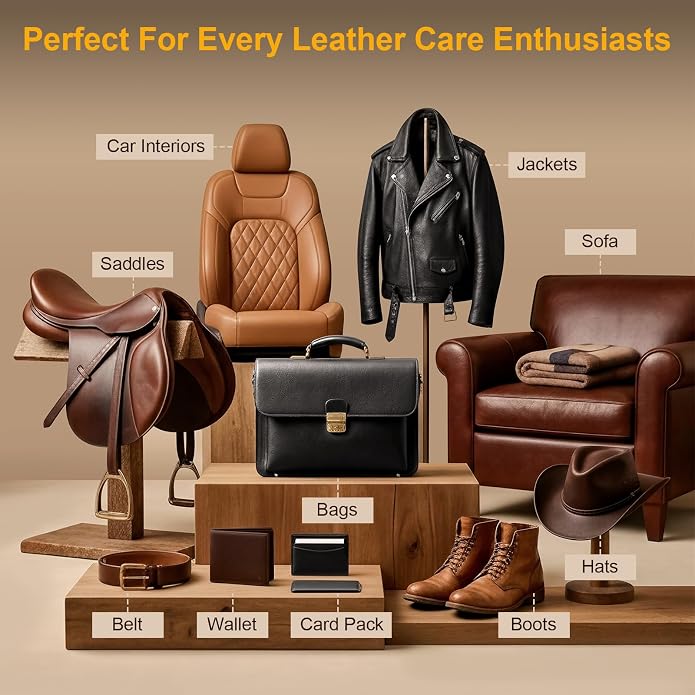 4-in-1Mink Oil Leather Conditioner and Cleaner, 3.52 oz Premium Waterproof Paste for Boots and Shoes, Leather Care Kit With Horsehair Brush, Sponge & Microfiber Cloth, Restore for Jackets Saddles Bags