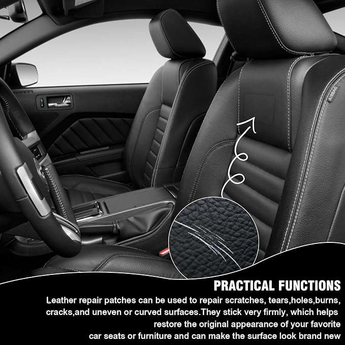 2PCS Leather Repair Patch, 4 x 8 Inch PU Self-Adhesive Repair Patch Tape Vinyl Repairs Kit, Portable Car Leathers Repairs Kit for Cars Upholstery Seat,Furniture,Couches,Chairs (Black)