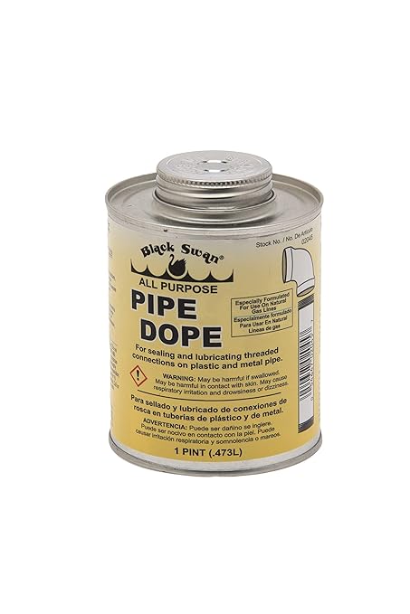 Black Swan All Purpose Pipe Dope, Pipe Thread Sealant, Soft-Set, High Viscosity, Low Odor, for All Piping Types, Especially Formulated for Use on Natural Gas Lines, Bottle Brush Cap, 1-Pint, Yellow