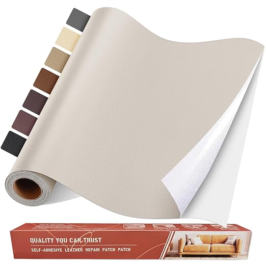 Self Adhesive Leather Repair Patch Kit, 31.4 in x 16 in Large Vinyl Leather Repair Tape for Furniture, Car Seat, Couch, Sofa, Chair Ivory