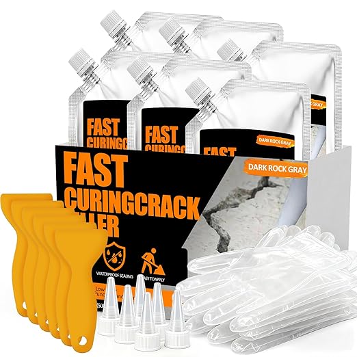 Concrete Crack Filler 6 PACK, Self-Leveling Cement Crack Repair,High Elasticity And Fast Drying, Waterproof Sealant for Driveway, Sidewalk, Patio, Concrete Joint, Indoor and Outdoor Use – Gray (113oz)