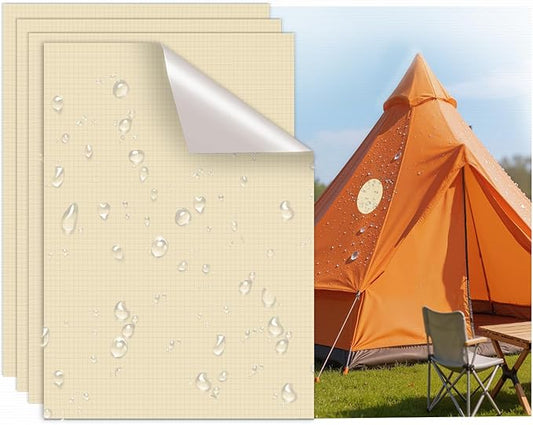 Waterproof Self-Adhesive Fabric Repair Tape - Tent Repair Kit,4pcs Nylon Fabric Patches for Jacket, Clothes, Puffer Down Jacket,Sleeping Bag, Outdoor Gear Tenacious Repairs Tape, Beige