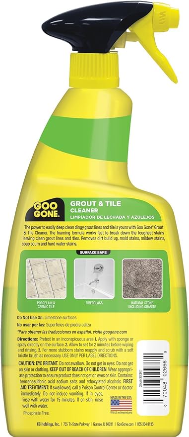 Goo Gone Grout & Tile Cleaner - 28 Ounce - Removes Tough Stains Dirt Caused By Mold Mildew Soap Scum and Hard Water Staining - Safe on Tile Ceramic Porcelain