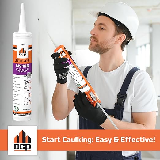 DCP Donseal NS196 Silicone Caulk Sealant 2 Pack – 100% Silicone Tube for Bathroom, Kitchen, Outdoor, Bathtub and Window Seal, 10.1 fl oz – Clear