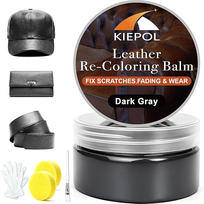 Dark Gray Leather Repair Kit - Recoloring Balm & Dye to Restore Scratches, Faded & Aged Leather & Vinyl Couches, Boots, Car Seats & Furniture