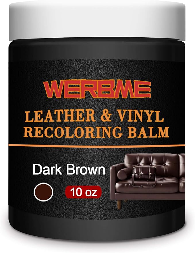 Leather Recoloring Balm & Color Restorer, Dark Brown, 10 OZ | Restore Faded Leather Color, Cover Scratches & Scuffs. Easy DIY Application for Furniture, Sofa, Car Seats, Bags & Shoes