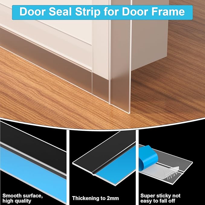 Thickened Weather Stripping Door Seal, Gap Seal for Frame and Gaps Draft Stopper,Glass Shower Door Sweep, Clear, 20 Feet x 3 Inch