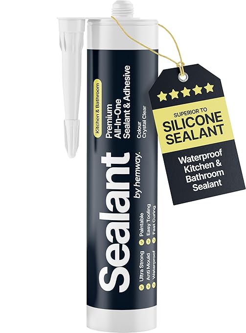 Crystal Clear Kitchen & Bathroom Sealant & Adhesive Hybrid Polymer | Superior to Silicone Caulk Sealant | Waterproof, Odorless, Paintable | Ideal for Around Bathtub, Shower, Kitchen - 300ml 1 Pack