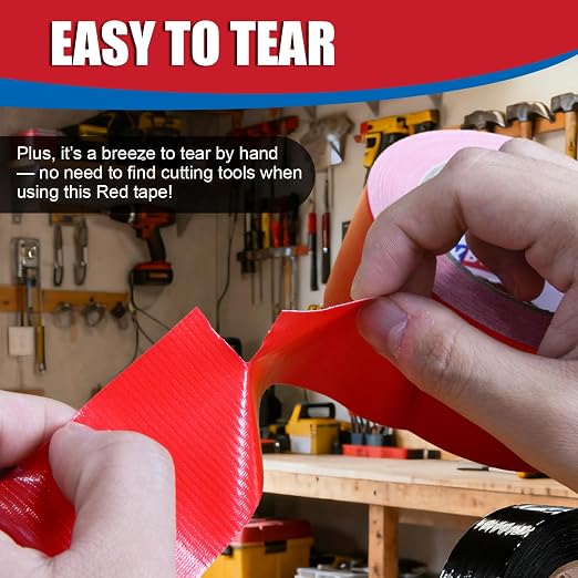 3 Rolls Red Duct Tape, Heavy Duty Strong Industrial Colored Duct Tape 9mil x 2inch x 25yds Flexible, No Residue, Waterproof and Tear by Hand, Multi-Use for Indoor & Outdoor Repairs