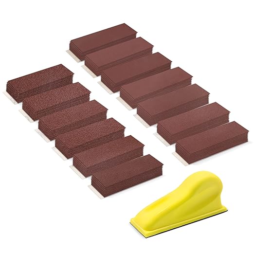 ZEHIQ 3.5”x1” Mini Detail Hand Sander Kit, 130Pcs 40-1000 Grit Hook-and-Loop Aluminum Oxide Sandpaper, Ergonomic Micro Sanding Block for Woodworking, 3D Printing, Metal Polishing & DIY Crafts