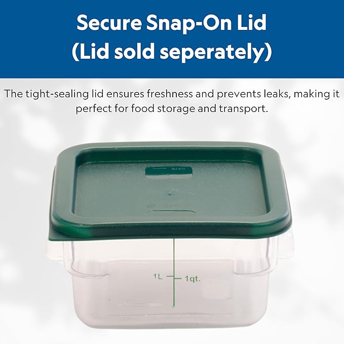FSE Square Food Container, 2 Quart, Polycarbonate, Reusable, Clear, NSF, (LID SOLD SEPARATELY)