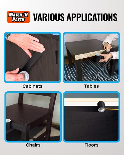 MATCH 'N PATCH Wood Grain Repair Tape - Brown-Black, 2.25 in x 15 ft (1-Pack) – Wood Grain Colored Duct Tape for Mirror Frame, Trim, Borders, Floor and Other Furniture, Scratch Repair Kit