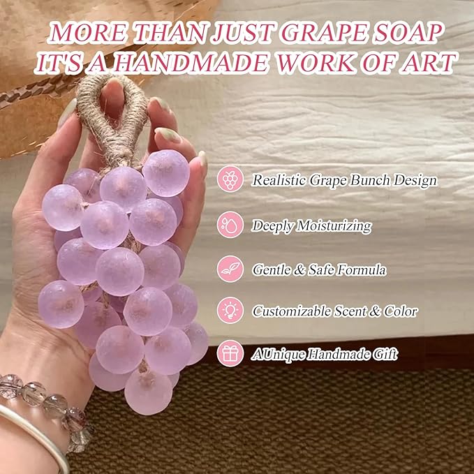 DIY Grape Soap Making Kit for Beginners – Complete Handmade Craft Set with 2 Natural Soap Bases, Silicone Molds, Mica Powder, Jute Rope & Tools, Creative Home Decor, Gift Ready
