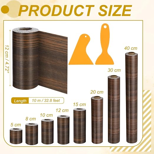 PATIKIL Wood Grain Repair Tape, 5" x 33' Self Adhesive Realistic Wood Tape with Scraper Durable Repair Patch for Furniture Floor Window Door Table DIY Home Decor, Jet Black Wood Grain