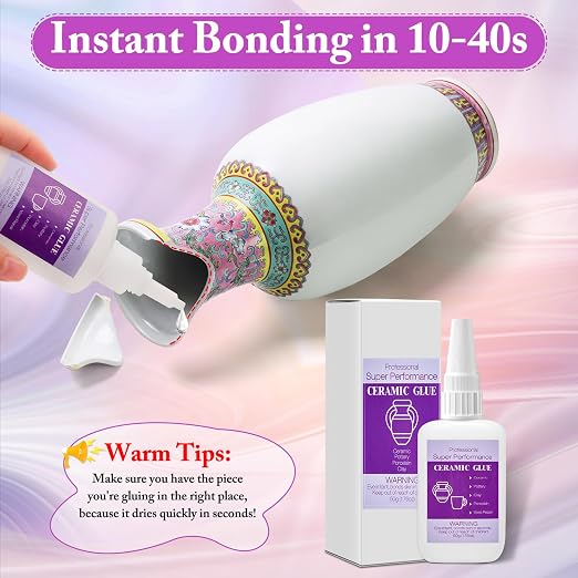 50g Ceramic Glue with Nozzle, Instant Strong Adhesive Glue Fast Drying Super Glue Gel for Porcelain Pottery Repair Bonding Ceramic Clay Vase Tiles DIY Crafts
