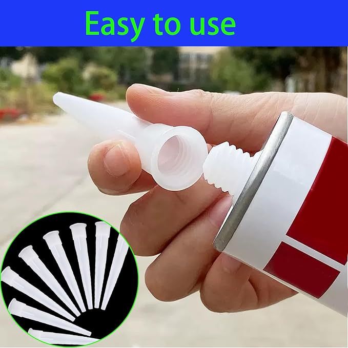 50pcs Plastic Caulk Nozzles,Caulking Gun extender Caulk Nozzle Tip Tool for Sausage Caulking Gun, Caulk Nozzles Applicator, Easy To Use（White）