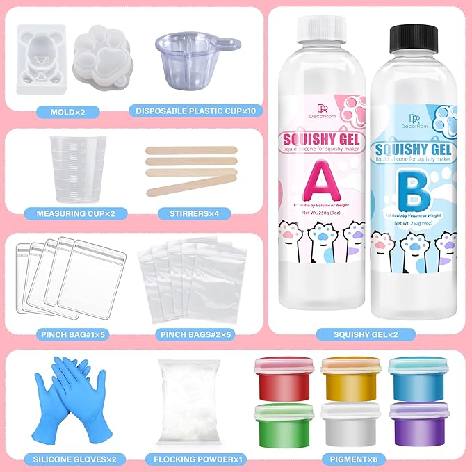 Gel for Taba Squishy Kit, 18oz Liquid Silicone Super Soft Fast Cure for Squishy Maker, All-in-1 Squishy Making Rubber for Cat Paw Casting Hamster Molding, Stress Relief Decompression Craft Adult Hobby