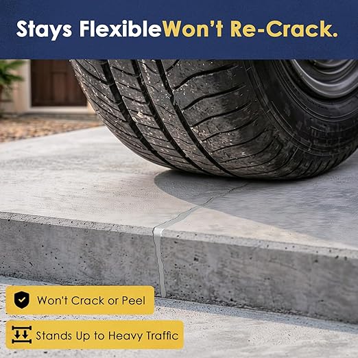 Self-Leveling Concrete Crack Filler – High Elasticity Waterproof Cement Sealant, 17.7oz Fast-Drying DIY Outdoor Concrete Joint Repair Seal Glue for Driveway, Sidewalk, Patio, Garage Floor - 1Pack Gray