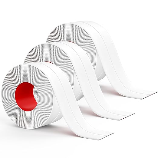 Fixmend Caulk Tape, 3 Roll Self Adhesive Caulk Strip Waterproof, Caulking Sealant Tape for Kitchen, Countertop, Bathroom, Sink, Shower, Bathtub, Toilet Edge Protector with Sealing Tool (Width 3cm)