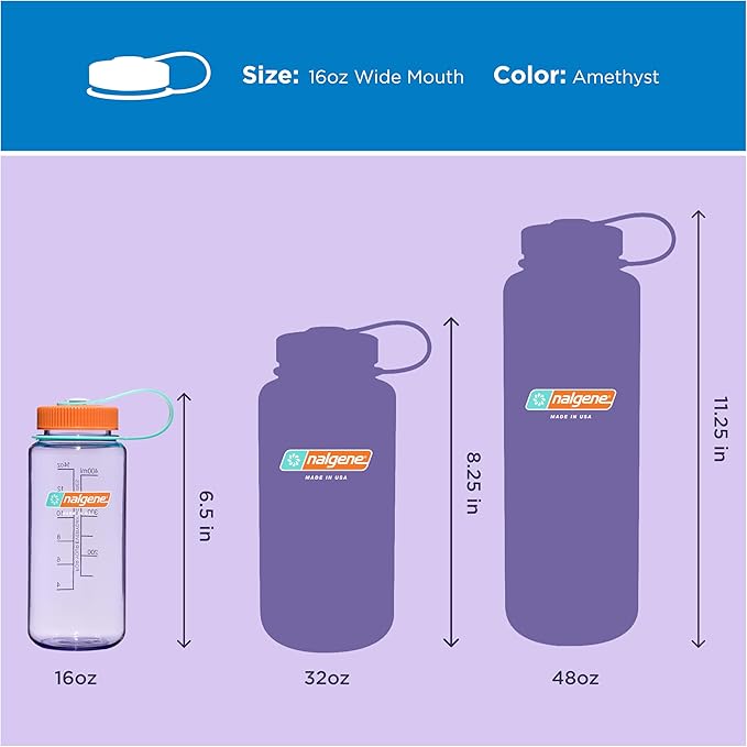 Nalgene 16 oz Wide Mouth Water Bottle | Slim Cup Holder Size, BPA-Free, Durable & Leak Proof, Lightweight Travel Bottle, Amethyst