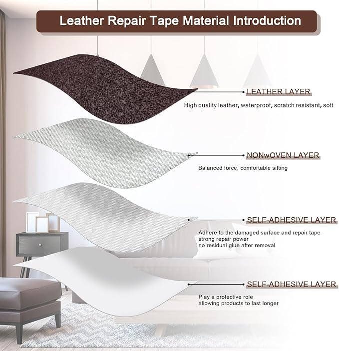 JDLUGH Sofa Leather Repair Patch Tape, Large Self Adhesive Couch, Car Seat, Office Chair, Leather Furniture, Vinyl Repair Patch Kit for Furniture (15x60 Inch, Brownish Brown)