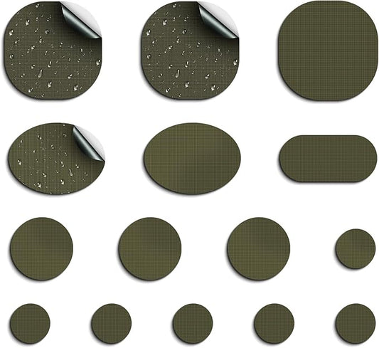 Self-Adhesive Nylon Patches Tent Repair Kit – Outdoor Gear Tenacious Repair Tape, Waterproof Fabric Patches for Clothes, Tent, Down Jacket, Backpack (45pcs, Army Green