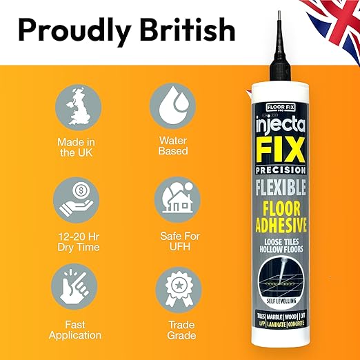 Floor-Fix Pro Injectafix Tile Repair Kit – Extra Strength Tile Adhesive for Loose & Hollow Floor Tiles, Wood, Laminate & LVT – Injection Repair Glue with Stainless Steel Precision Tip 10.1 fl oz (12)