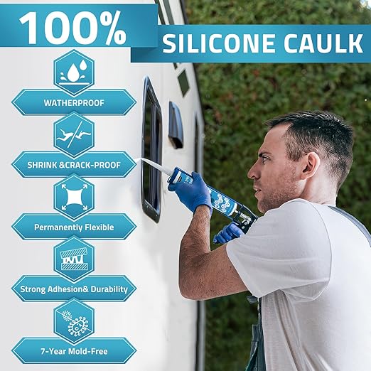 PAULINN 4 Pack Black Silicone Caulk Waterproof 100% Silicone Caulk for Kitchen & Bathroom