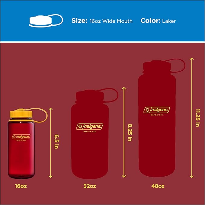 Nalgene 16 oz Wide Mouth Water Bottle | Slim Cup Holder Size, BPA-Free, Durable & Leak Proof, Lightweight Travel Bottle, Laker