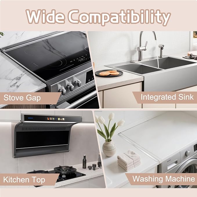 Stainless Steel Stove Gap Covers, 2 Pack Extendable Stove Gap Filler 13.8"-27.5", 0.79" Wide, Deep-Lock Heart Clips, Heat Resistant Range Trim Kit for Kitchen Counter Gaps, Silver