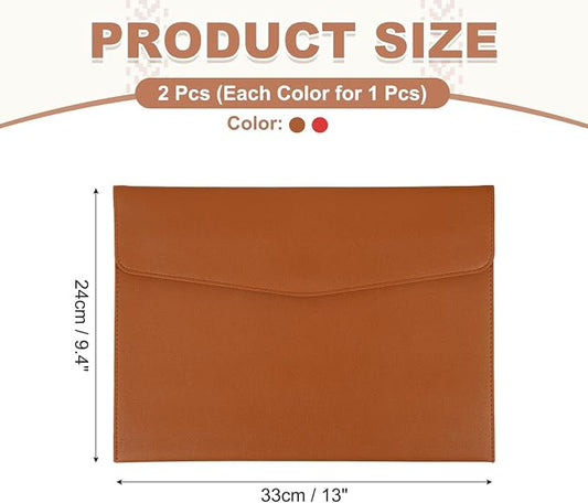 PATIKIL 2Pcs PU Leather A4 File Folder, Document Holder Envelope Waterproof Napa Texture Filing Organizer Portfolio Folder Case with Magnetic Snap Closure for Home Office, Brown, Red